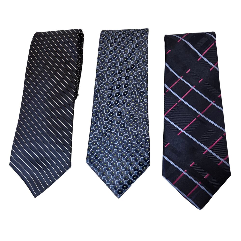 Tommy Hilfiger Silk Tie Lot 3 Navy Blue USA 3.75” Classic Width Contrast Tips
